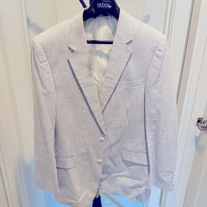 MEN’S BLUE/WHITE SEERSUCKER BLAZER 42 LONG